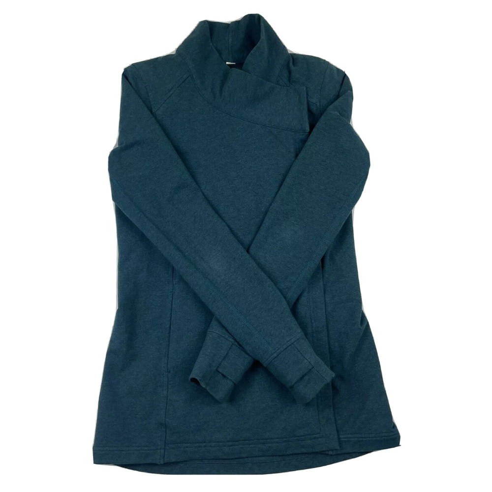 Lululemon Savasana Wrap Sweater Button Front Blue Heathered Pockets Womens 4